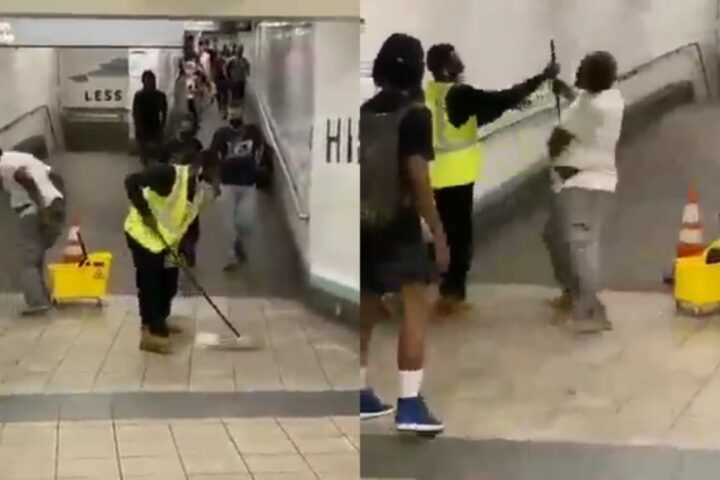 Morador de rua com diarreia defeca em balde de limpeza e agride faxineiro em estação de metrô; veja vídeo