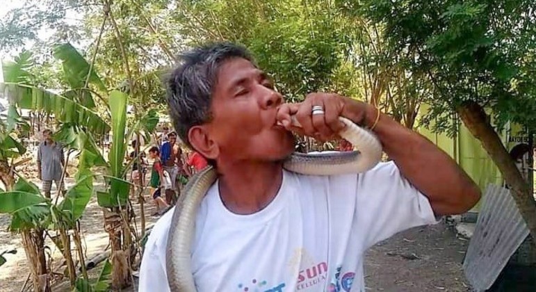 Homem diz que é “imune” a veneno e morre após beijar cobra
