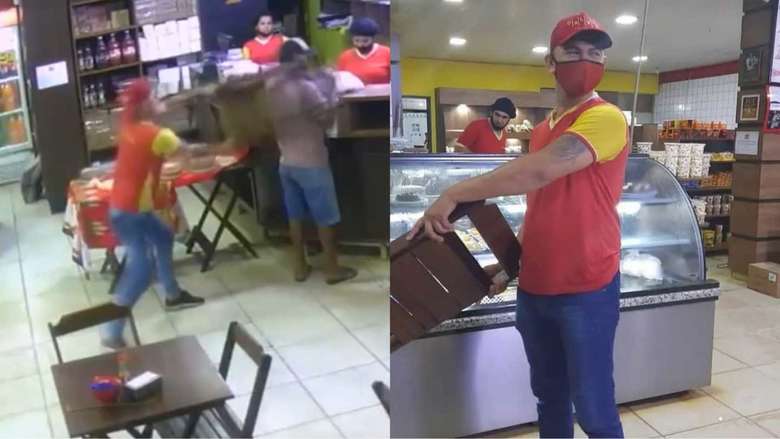 Assista: empregado é eleito ‘funcionário do mês’ após dar cadeirada em assaltante para impedir roubo